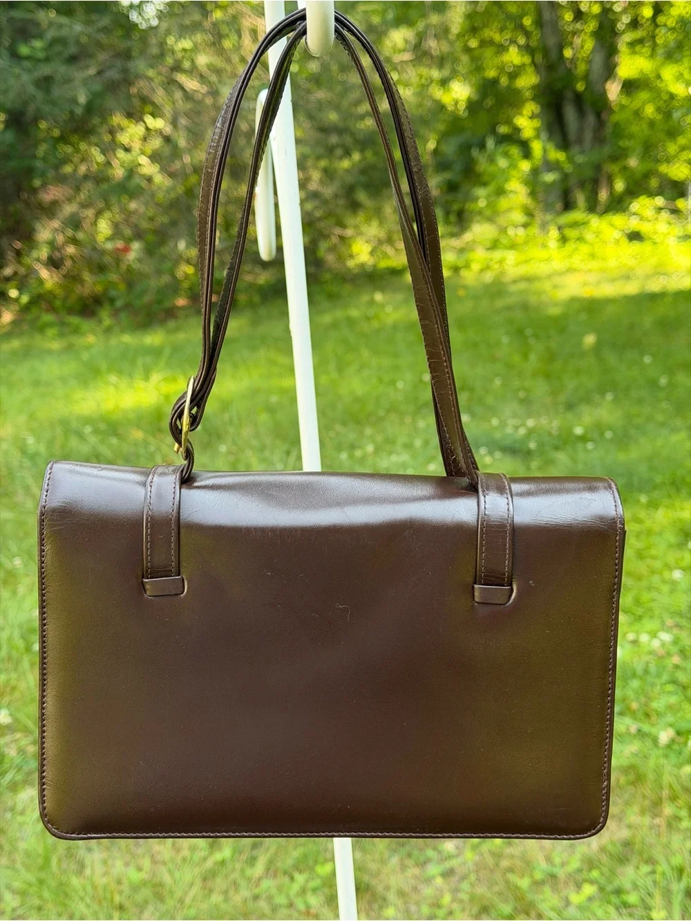 Vintage English Leather Shoulder Bag Brown Made in England Classic 60s 70s